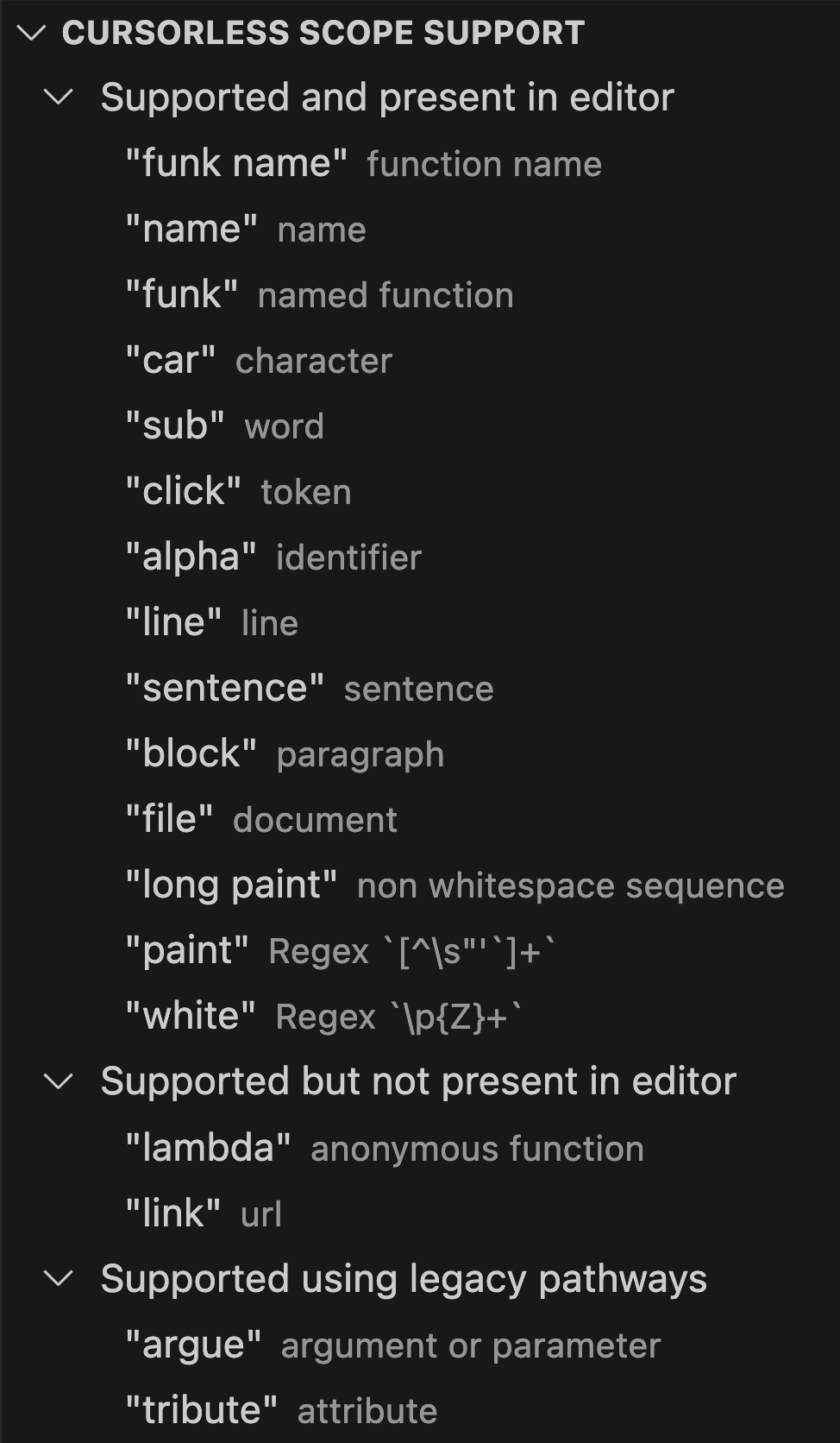 Cursorless sidebar